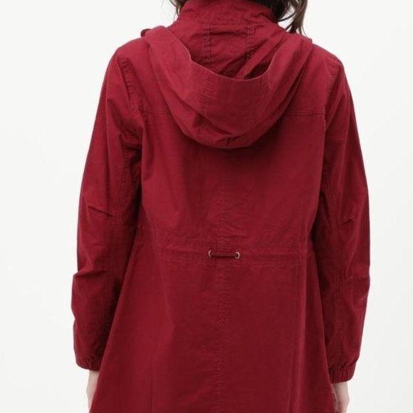 Long Line Hooded Utility Anorak Jacket Coat (Wine Color) - Picture 2 of 3